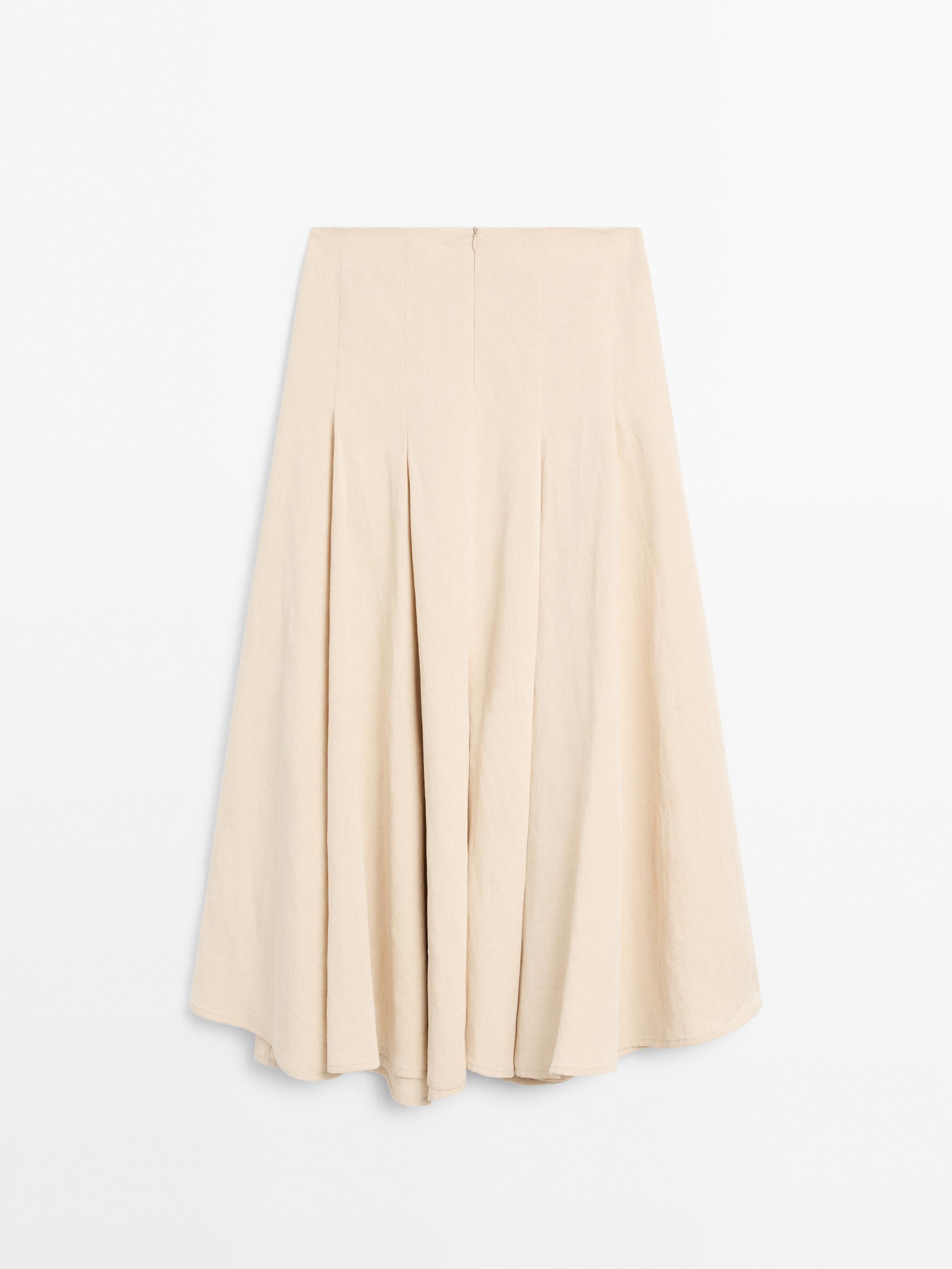 Flounce linen blend midi skirt